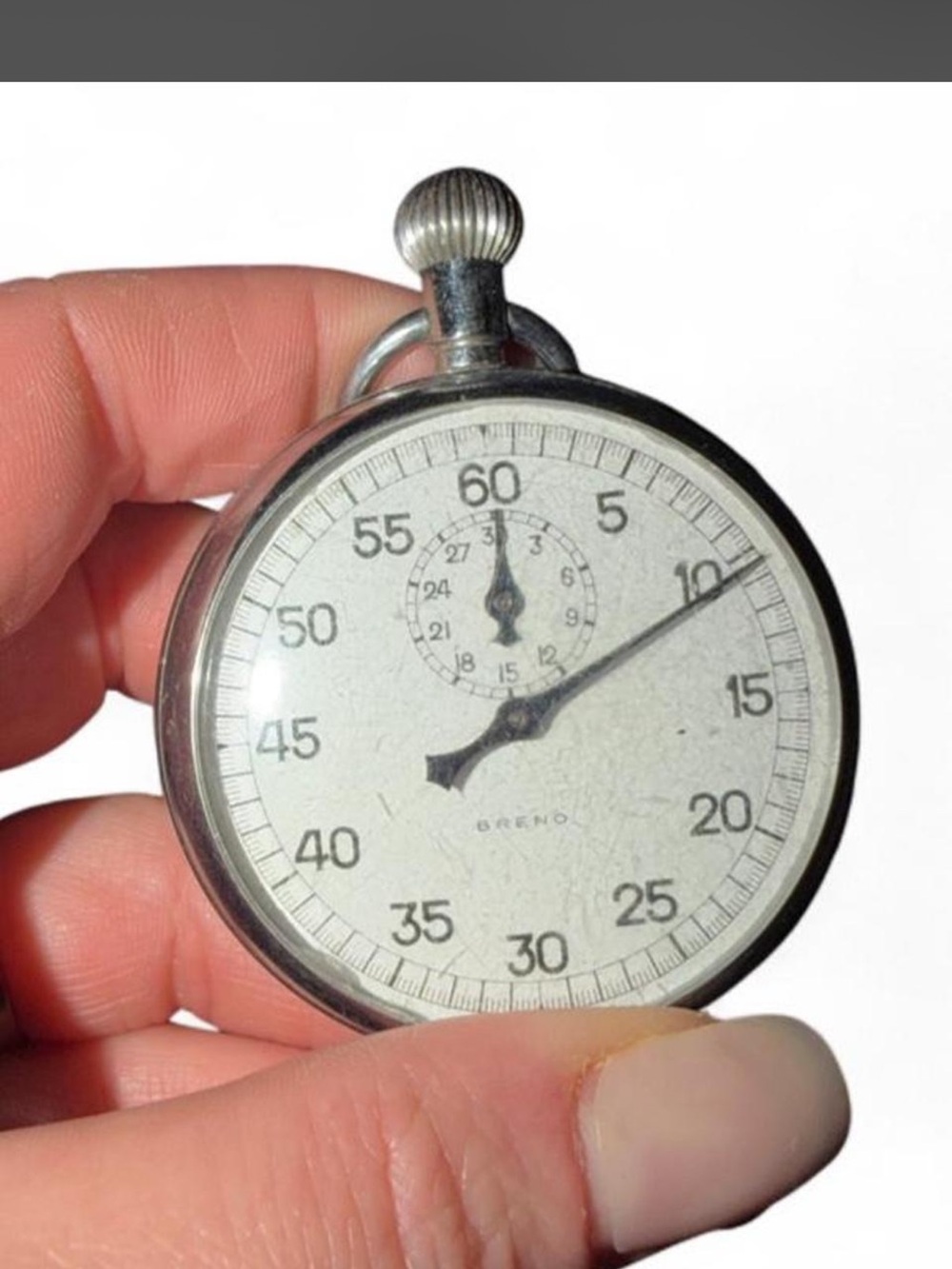 Vintage Greno Mechanical Stopwatch in Silver and White